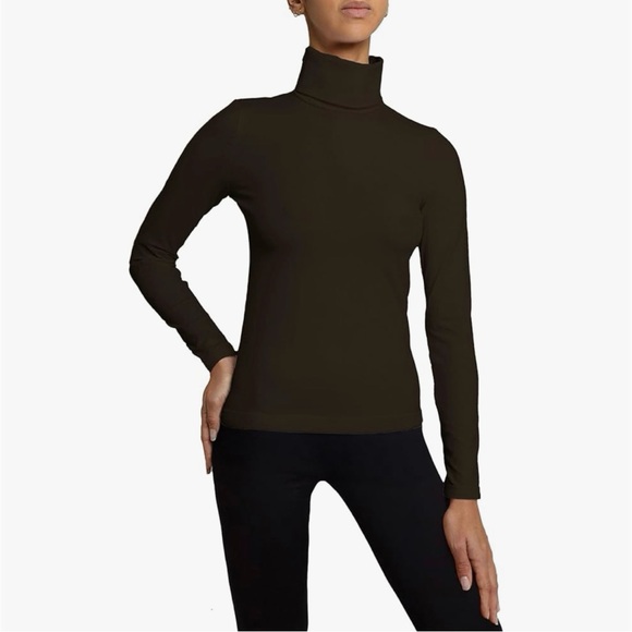 Wolford Long Sleeve Turtleneck Top Large Brown Cotton Blend Minimalist Designer - Picture 2 of 11
